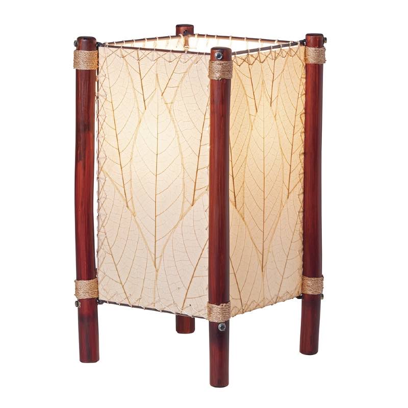 Handcrafted Rattan and Cocoa Leaves Table Lamp - Natural